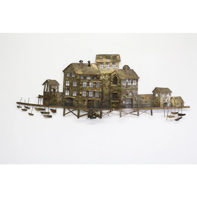 Jere Style Mid-Century Waterfront Scene Metal Wall Hanging For Sale - Image 13 of 13