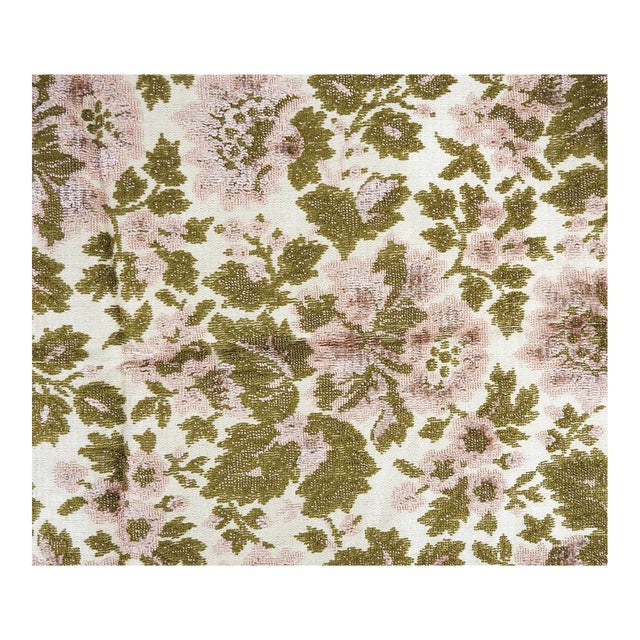 Vintage Mid 20th Century Pink Olive Velvet Brocade Upholstery Fabric