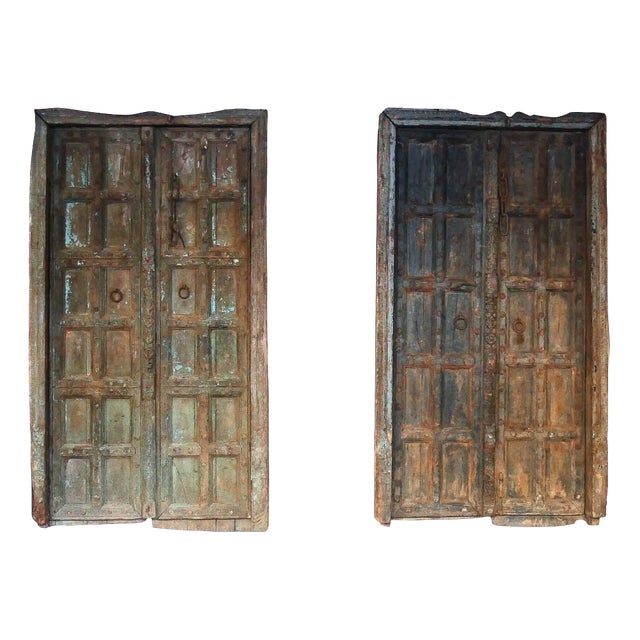 Antique Early 19th Century Traditional Afghan Teak Doors, Set of 2 For Sale