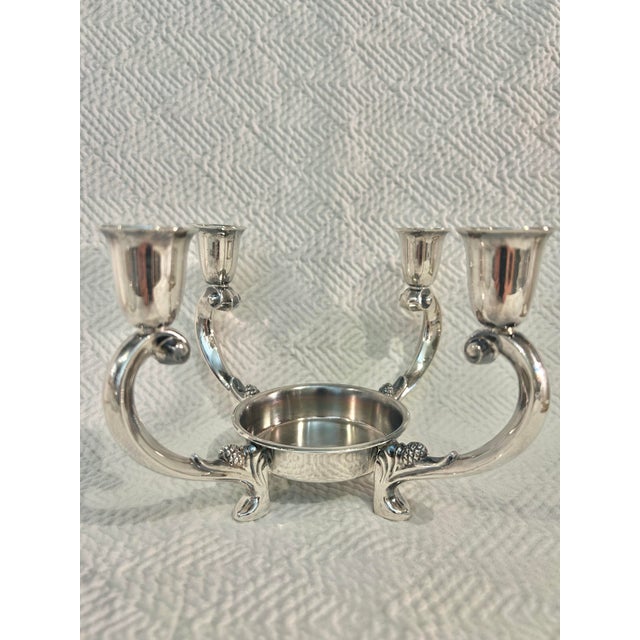 Mid 20th Century Mid 20th Century Reed and Barton #331 Silver Plate 4 Arm Candle Holder Centerpiece With Cut Crystal Bowl For Sale - Image 5 of 12