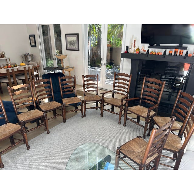 Wood Antique Country Ladderback Chairs For Sale - Image 7 of 7