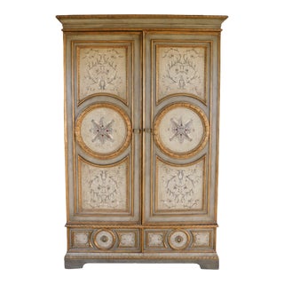 John-Richard Neoclassical Gilt Trim Accented Storage-Linen Closet Cabinet 94"h X 60"w For Sale