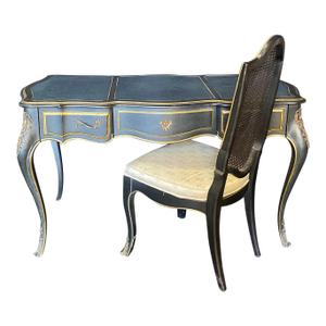 French Louis XV Style Leather Top Writing Desk With Matching Desk Chair -A Set