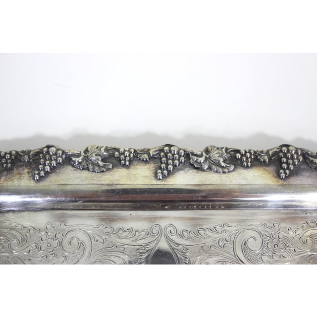 Small Silver Plated Tray, Raised Grape Edge Embossed Detail, Vintage Plate Old English Reproduction Rectangular Serving Dish For Sale - Image 9 of 10