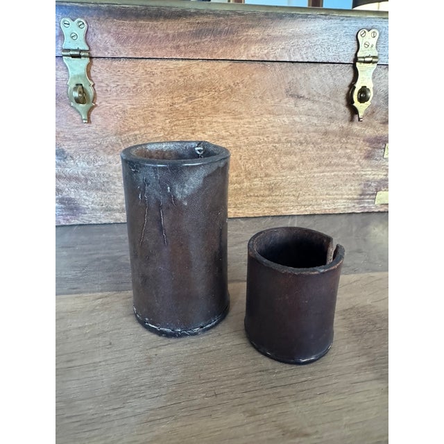 Set of 2 Vintage Brown Leather Desk Accessories For Sale - Image 4 of 7