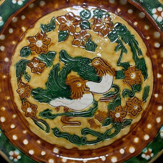 Sancai Glazed Dish With Birds and Floral Motif - Decorative Plate For Sale In Los Angeles - Image 6 of 9