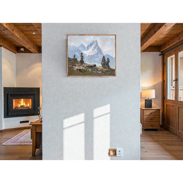 Cimon Della Pala Alpine Landscape with Dolomites, 20th Century, Oil on Canvas For Sale - Image 9 of 13