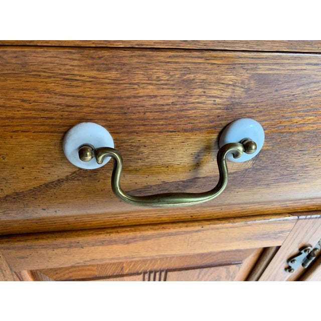 1970s Keller "Memories" Lighted Oak Leaded Glass Buffet Hutch With