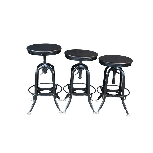 Modern 3 Restoration Hardware Industrial Modern Adjustable Vintage Toledo Bar Stools Set For Sale - Image 3 of 18