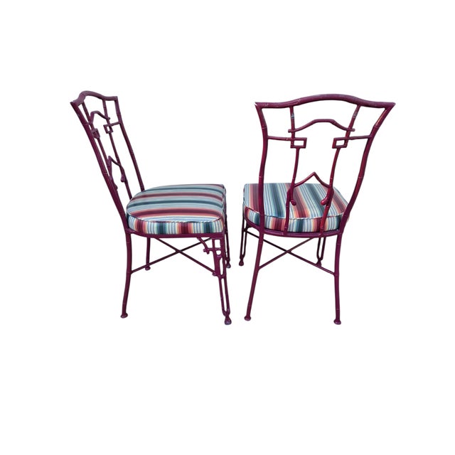 Chinese 2 Vintage Chinese Chippendale Regency Side Chairs Dining Aluminum Faux Bamboo For Sale - Image 3 of 13