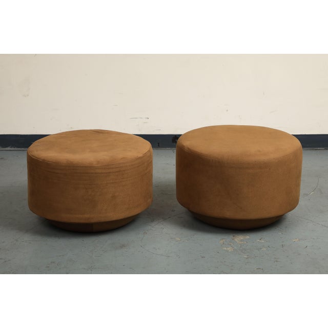 Contemporary Contemporary Round Brown Suede Ottomans For Sale - Image 3 of 18