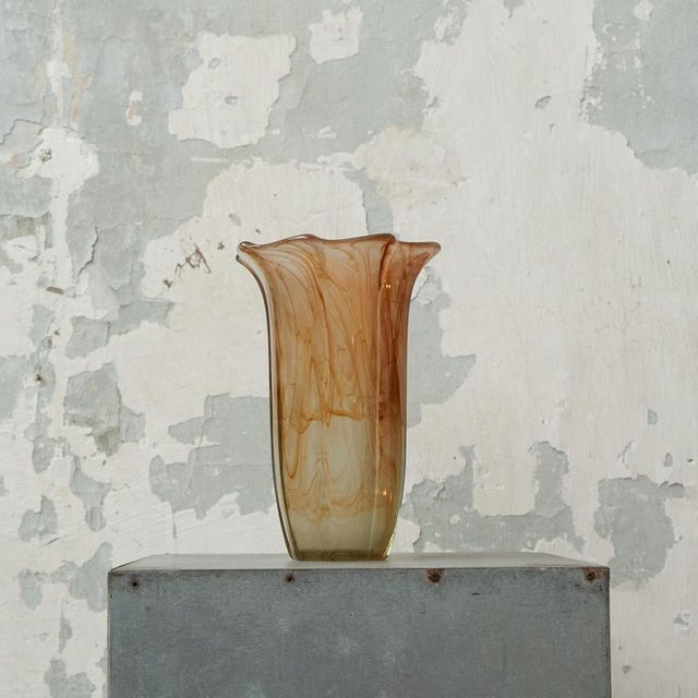 Mid-Century Wavy Orange Art Glass Vase, 1970s For Sale - Image 6 of 9