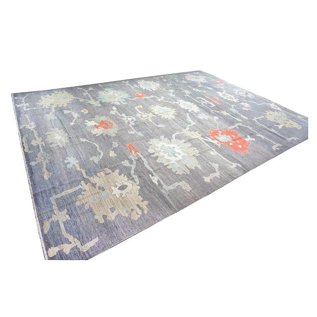 Traditional 21st Century Turkish Oushak 12X16 Grey, Ivory, Orange & Slate Blue Handmade Area Rug #1144179 For Sale - Image 3 of 13