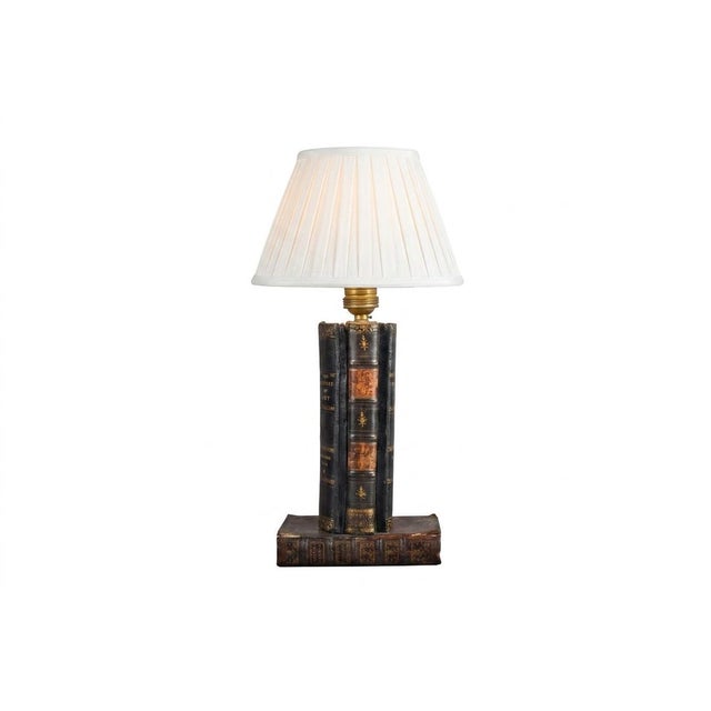 Vintage Leather-Bound Book Stack Table Lamp, Library Accent Light, English Study Style, Europe, 1950s For Sale - Image 12 of 12