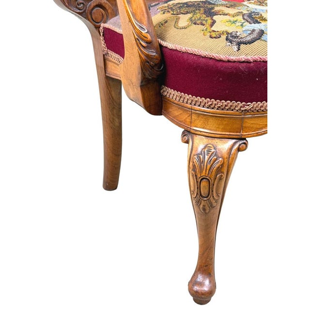 An Absolutely Superb Quality Victorian Period 19th Century Walnut Armchair Having Superbly Figured Moulded Frame And...