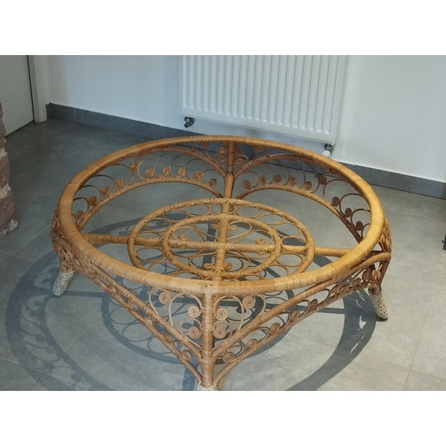 Large French Riviera Style Peacock Coffee Table in Rattan, Bamboo and Glass, 1970s For Sale - Image 12 of 18