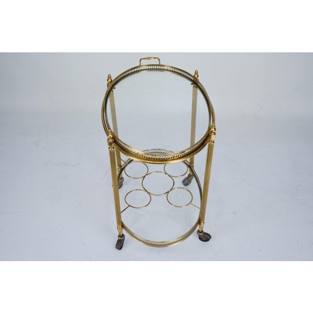 Metal Small Mid-Century Modern Italian Brass Bar Cart with Removable Tray, 1950s For Sale - Image 7 of 16