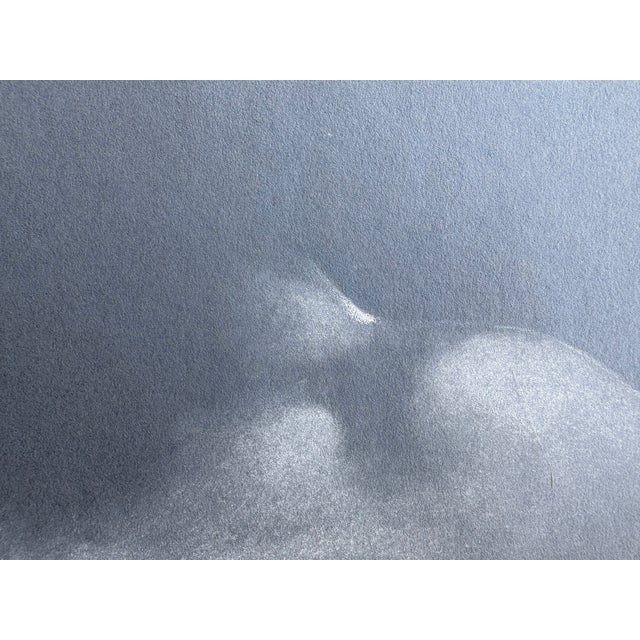 Alexander Cañedo Signed Chalk Drawing — Reclining Female Figure on Deep Blue Paper (Mid‑Century) For Sale - Image 9 of 15