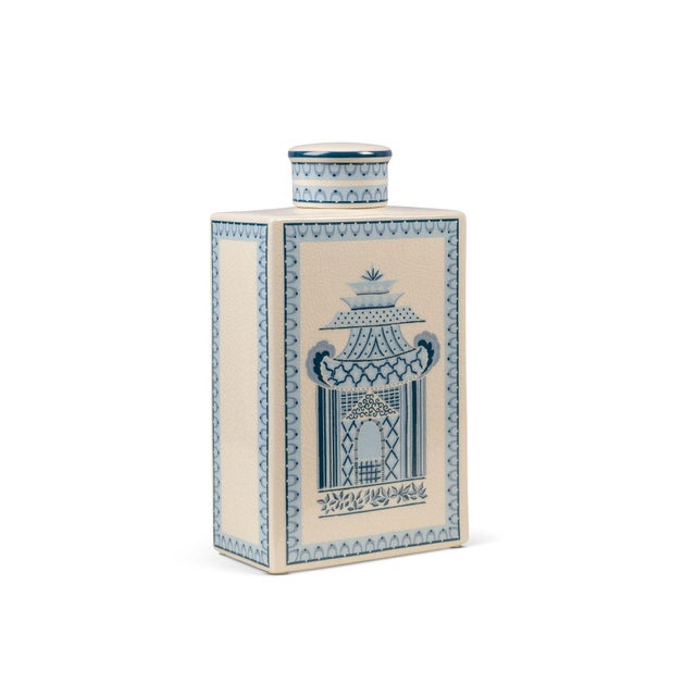 Name: Pagoda Garden Blue Medium Jar Size: 12"H x 7"W x 4"D Pagoda Garden is is created from inspiration of the Henry...
