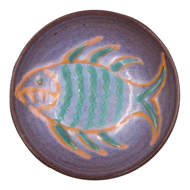 1991 Harding Black Pottery Piranha Fish Bowl For Sale