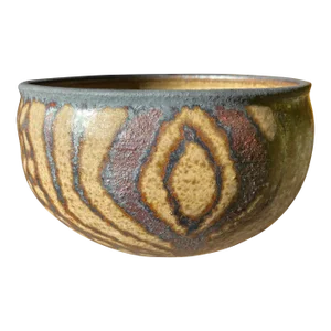 Raul Coronel Studio Bowl - Vintage 1960s Patterned Stoneware Bowl Signed Raul