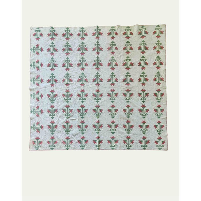 Antique Hand Appliquéd Floral Quilt C. 1880–1920 | Folk Art Tulip Pattern For Sale - Image 4 of 7