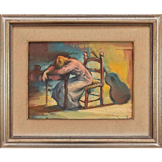 Sergio Capitani, Loneliness, Original Oil on Board, 1977 For Sale