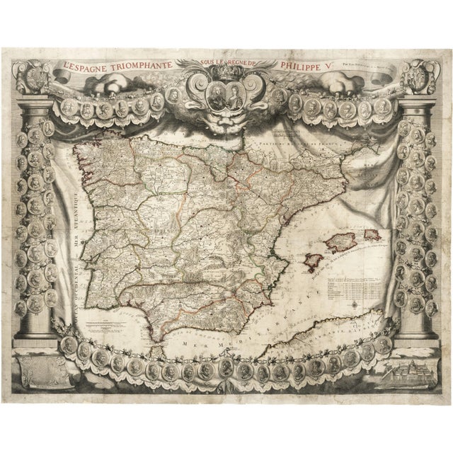Antique Map of Spain Triumphant Under the Reign of Philip V by Nicolas De Fer, 1704 For Sale - Image 14 of 14