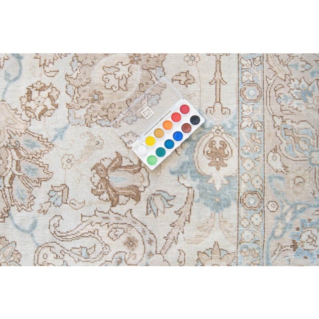 Textile 1940s Vintage Large Allover Botanical Beige Cream Blue Hand-Knotted Rug - 9’6” X 13’1” For Sale - Image 7 of 10