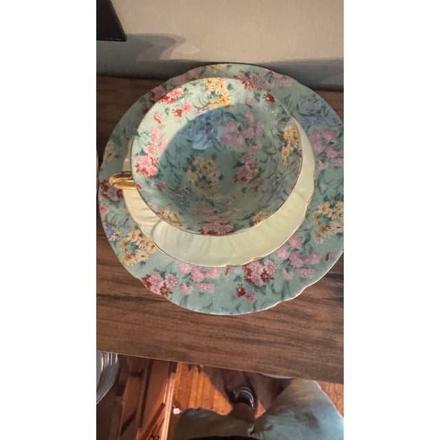 Shelley Shelley Oleander Melody Trio Bone China Tea Cup Saucer & Plate Three Piece Set For Sale - Image 4 of 6