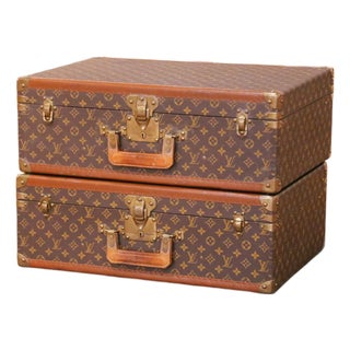 Pair of Vintage Louis Vuitton Monogram Hard Alzer Suitcases For Sale