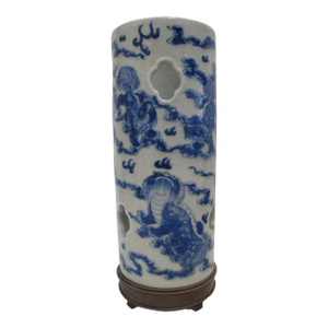 Chinese Blue & White Porcelain Dragon Serpent Candle Holder Hat or Wig Stand