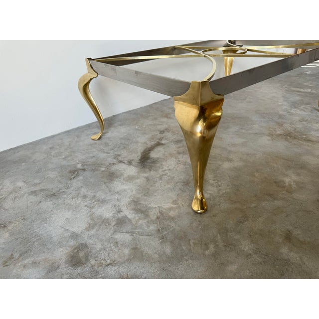 Brass Italian Hollywood Regency Polished Steel and Brass Rectangular Coffee Table For Sale - Image 8 of 12