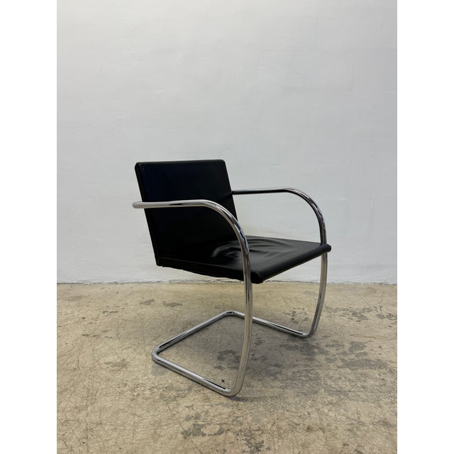 Mies Van Der Rohe Tubular Brno Black Leather 245 Chair for Knoll, 1980s For Sale In Miami - Image 6 of 14