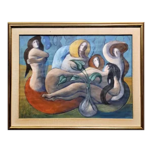 Julio De Diego- Group of Women Reclined Nude -1950s Painting