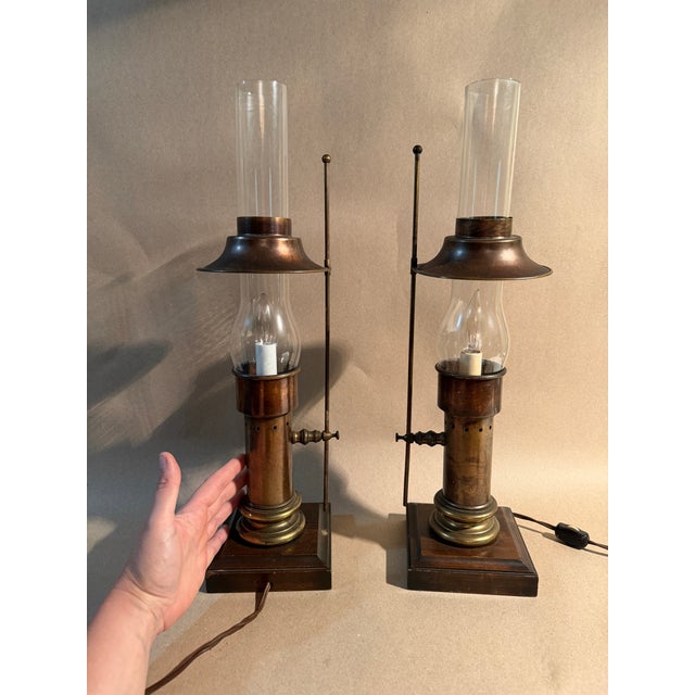 1970s Antique Nautical Oil Lamps, Electric, a Pair For Sale - Image 5 of 7