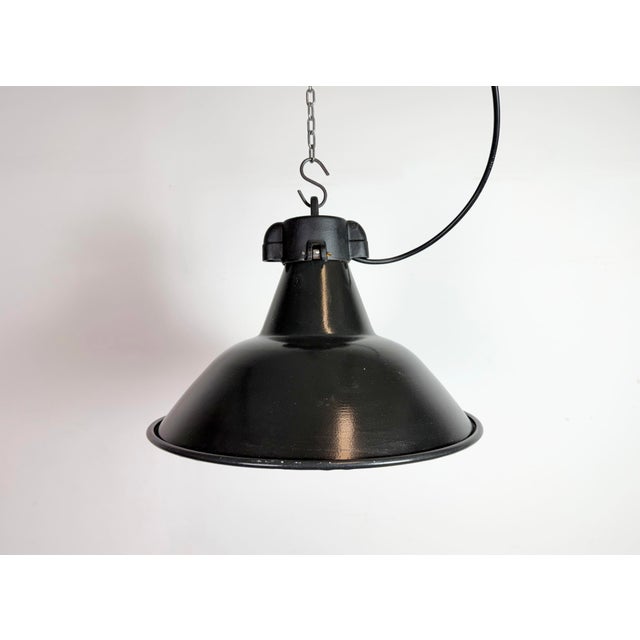 Black Industrial Black Enamel Pendant Lamps with Cast Iron Top, 1950s, Set of 4 For Sale - Image 8 of 18