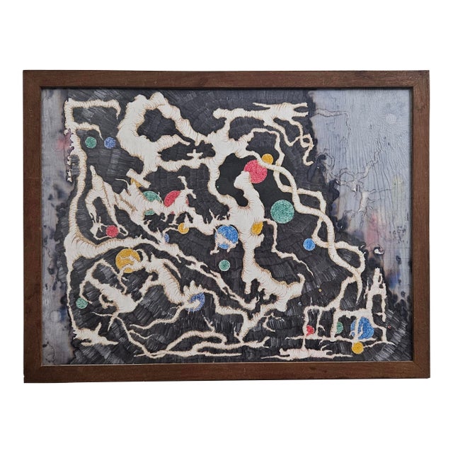 Mid 20th Century Signed Abstract Mixed Media Painting, Framed 25.5"x19.5" For Sale