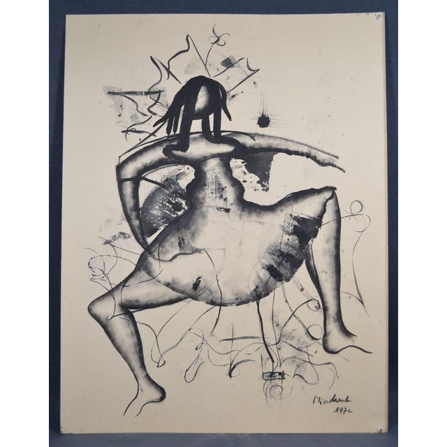László Mindszenti, Figure, Ink on Paper on Cardboard, 1972 For Sale - Image 13 of 15