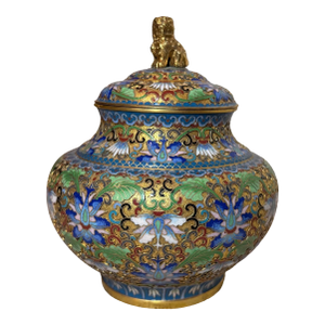 High Quality Vintage Handmade Chinese Foo Dog Enamel Champleve Cloisonné Ginger Jar