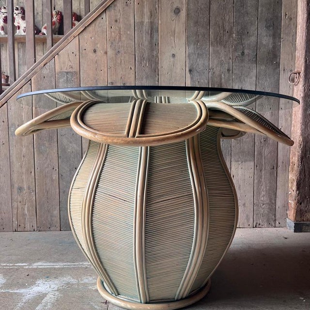 Italian Bamboo Flower Table with Glass Top, 1970s For Sale - Image 3 of 10