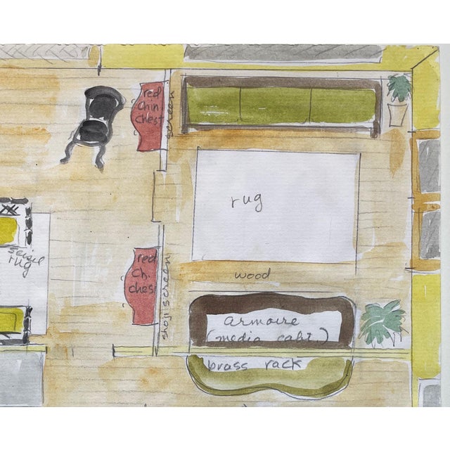 Illustration 1960 Original Watercolor New York Apartment Room Sketch - For Sale - Image 3 of 6