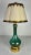 20th Century Italian Murano lamp with custom parchment shade. The lamp is a rich shade of teal blue with gold flecks and...