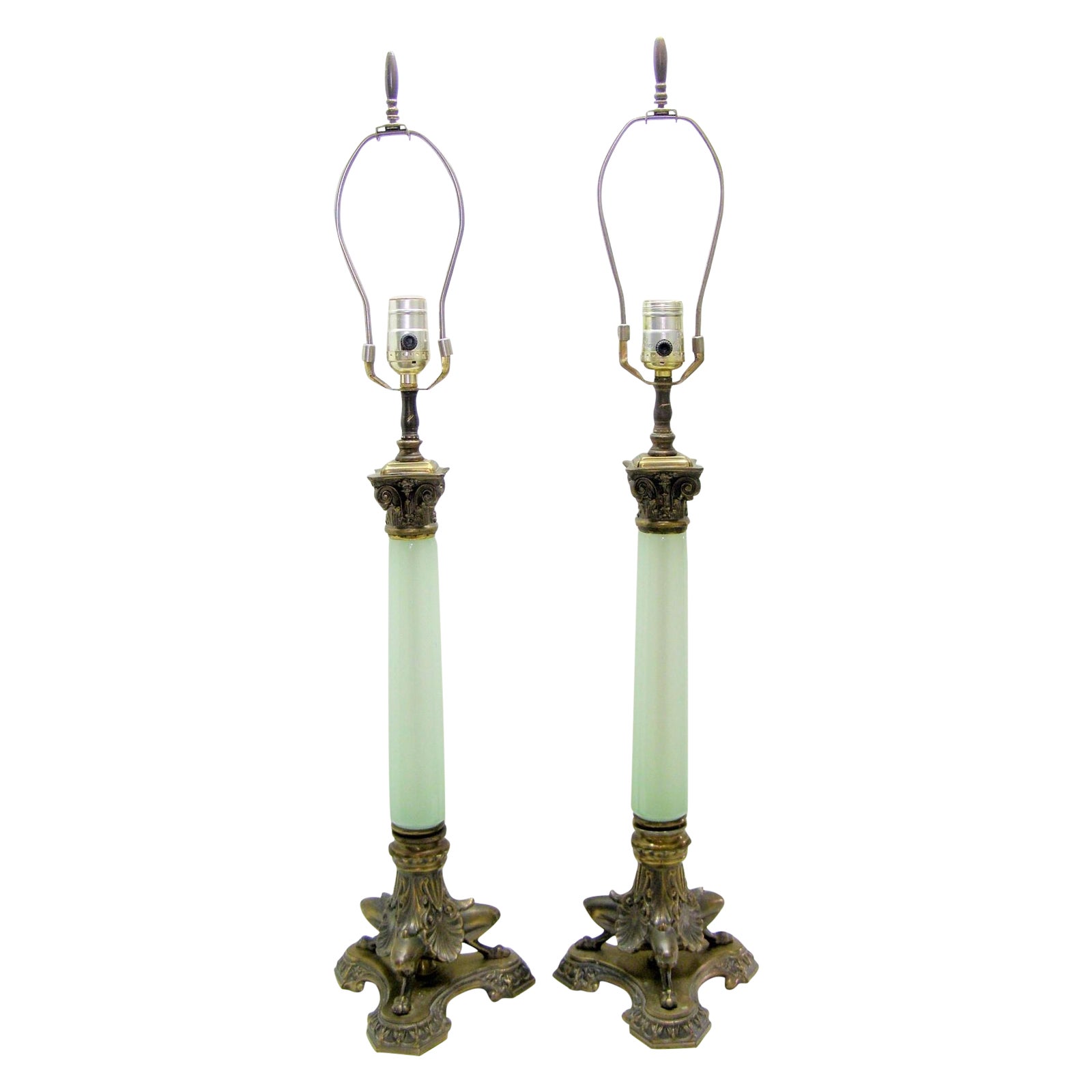 Paul Hanson French Opaline Glass Lamps MidCentury Modern McM a Pair