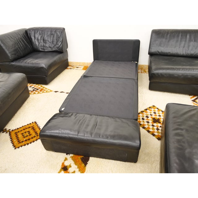 Black Mid-Century Modern Modular Leather Sofa from De Sede, 1970s, Set of 5 For Sale - Image 8 of 13