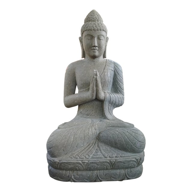 Hand-Carved Lava Stone Buddha Garden Statue For Sale