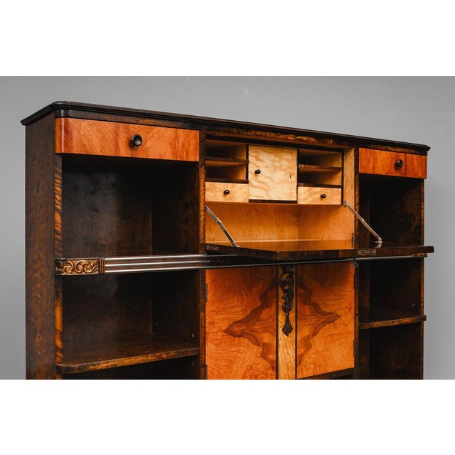 Wood Art Deco Bookcase with Secretary Compartment in Birch and Walnut For Sale - Image 7 of 18