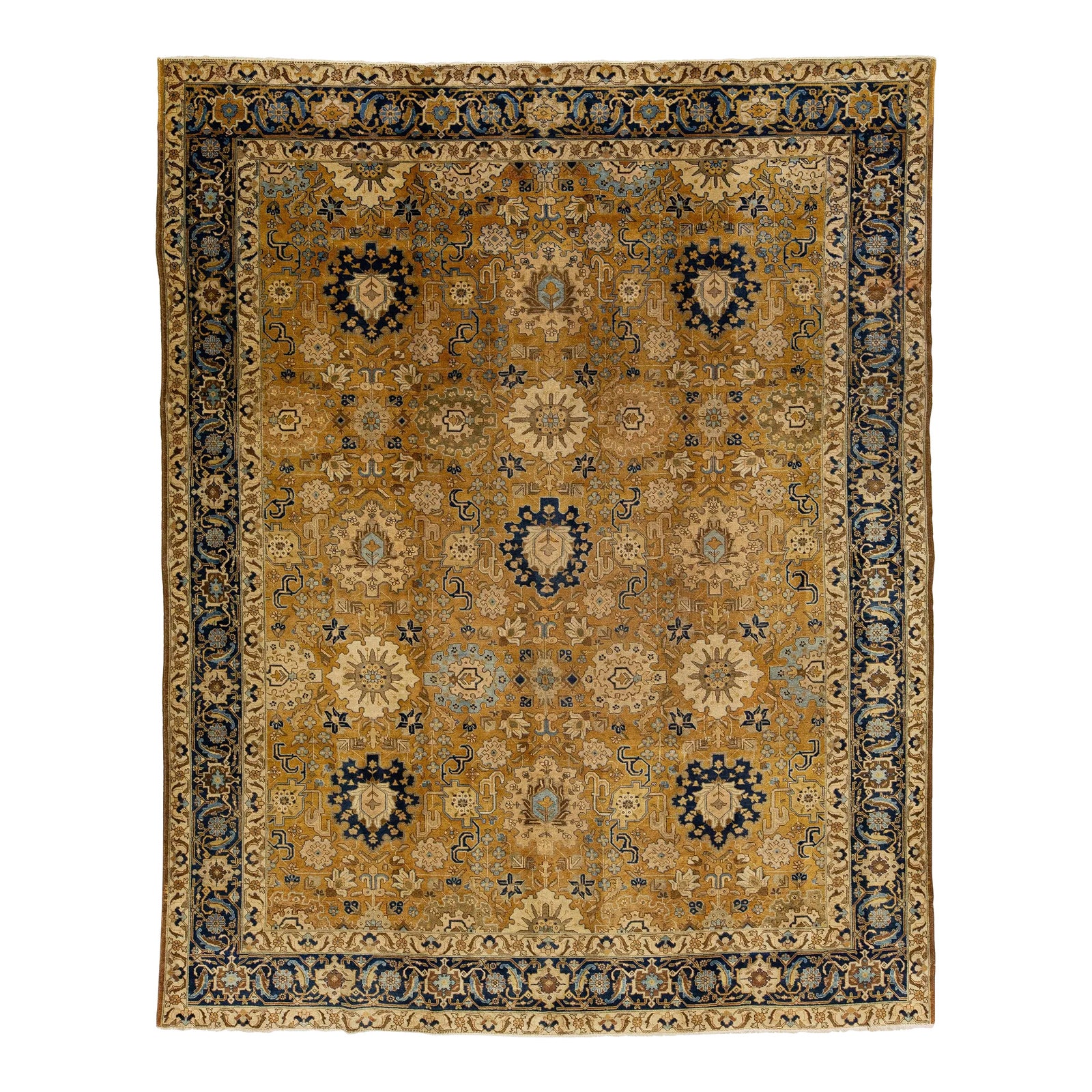 1920s Handmade Antique Tan Wool Rug Persian Tabriz Allover Design ...