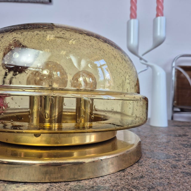 Mid-Century Brass and Glass Flush Mount from Lampukas, Finland, 1960s For Sale - Image 6 of 14