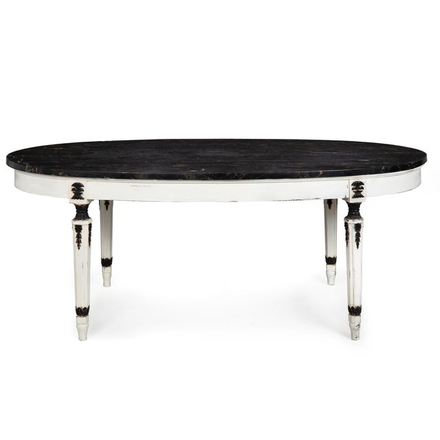 Napoleon III Ovular Dining Table with Nero Portoro Marble Top France, late 19th century 30 5/8" H x 41 1/8" D x 71 3/8" W,...